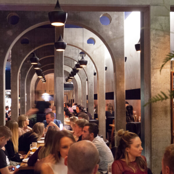 Restaurant interior with diners